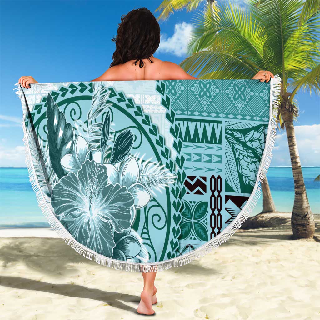 Samoa Siapo Elegant Beach Blanket Hibiscus Teal Motifs - Polynesian Pride