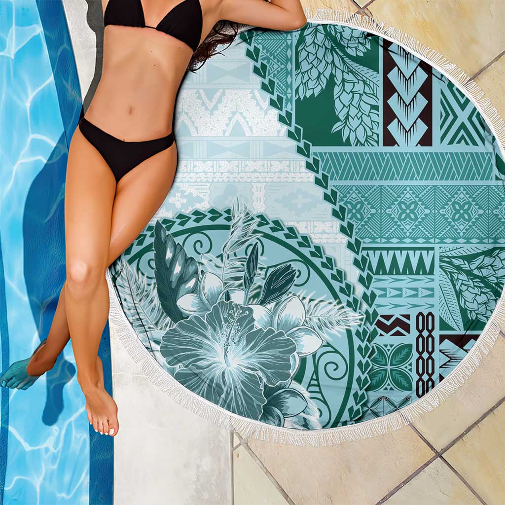 Samoa Siapo Elegant Beach Blanket Hibiscus Teal Motifs - Polynesian Pride