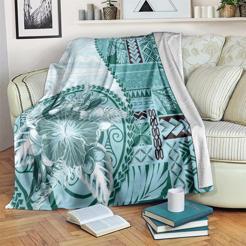 Samoa Siapo Elegant Blanket Hibiscus Teal Motifs - Polynesian Pride