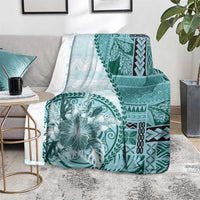 Samoa Siapo Elegant Blanket Hibiscus Teal Motifs - Polynesian Pride