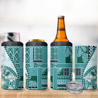 Samoa Siapo Elegant 4 in 1 Can Cooler Tumbler Hibiscus Teal Motifs - Polynesian Pride