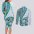 Samoa Siapo Elegant Couples Matching Long Sleeve Bodycon Dress and Long Sleeve Button Shirt Hibiscus Teal Motifs - Polynesian Pride