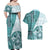 Samoa Siapo Elegant Couples Matching Off Shoulder Maxi Dress and Hawaiian Shirt Hibiscus Teal Motifs - Polynesian Pride
