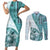 Samoa Siapo Elegant Couples Matching Short Sleeve Bodycon Dress and Long Sleeve Button Shirt Hibiscus Teal Motifs - Polynesian Pride