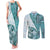 Samoa Siapo Elegant Couples Matching Tank Maxi Dress and Long Sleeve Button Shirt Hibiscus Teal Motifs - Polynesian Pride