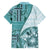 Samoa Siapo Elegant Family Matching Off Shoulder Maxi Dress and Hawaiian Shirt Hibiscus Teal Motifs - Polynesian Pride