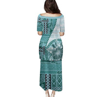 Samoa Siapo Elegant Family Matching Puletasi and Hawaiian Shirt Hibiscus Teal Motifs - Polynesian Pride