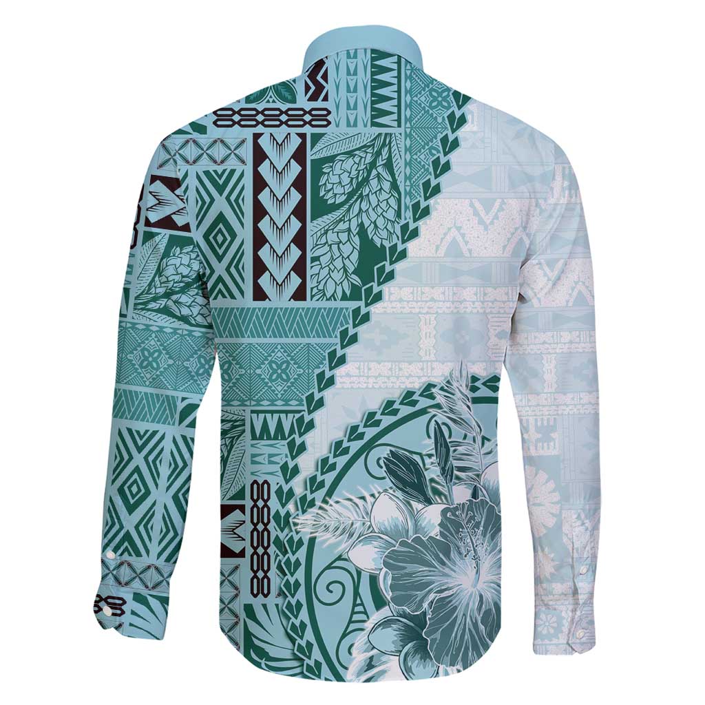 Samoa Siapo Elegant Family Matching Short Sleeve Bodycon Dress and Hawaiian Shirt Hibiscus Teal Motifs - Polynesian Pride