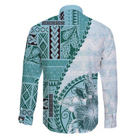 Samoa Siapo Elegant Family Matching Summer Maxi Dress and Hawaiian Shirt Hibiscus Teal Motifs - Polynesian Pride