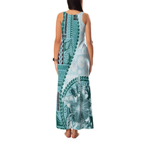 Samoa Siapo Elegant Family Matching Tank Maxi Dress and Hawaiian Shirt Hibiscus Teal Motifs - Polynesian Pride