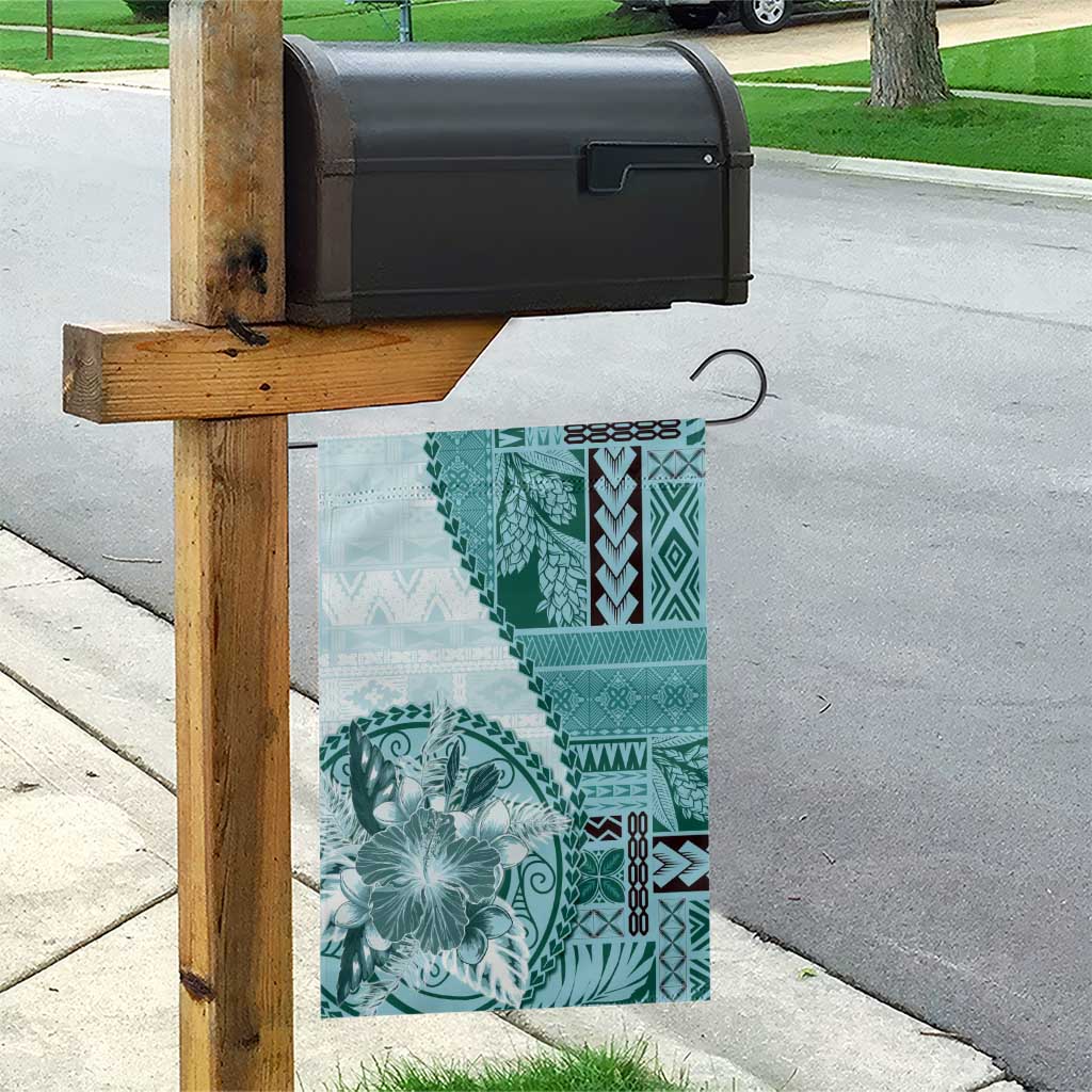 Samoa Siapo Elegant Garden Flag Hibiscus Teal Motifs - Polynesian Pride