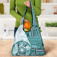 Samoa Siapo Elegant Grocery Bag Hibiscus Teal Motifs - Polynesian Pride