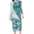 Samoa Siapo Elegant Long Sleeve Bodycon Dress Hibiscus Teal Motifs - Polynesian Pride