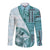 Samoa Siapo Elegant Long Sleeve Button Shirt Hibiscus Teal Motifs - Polynesian Pride
