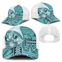 Samoa Siapo Elegant Mesh Trucker Cap Hibiscus Teal Motifs - Polynesian Pride