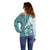 Samoa Siapo Elegant Off Shoulder Sweater Hibiscus Teal Motifs - Polynesian Pride