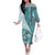 Samoa Siapo Elegant Off The Shoulder Long Sleeve Dress Hibiscus Teal Motifs - Polynesian Pride