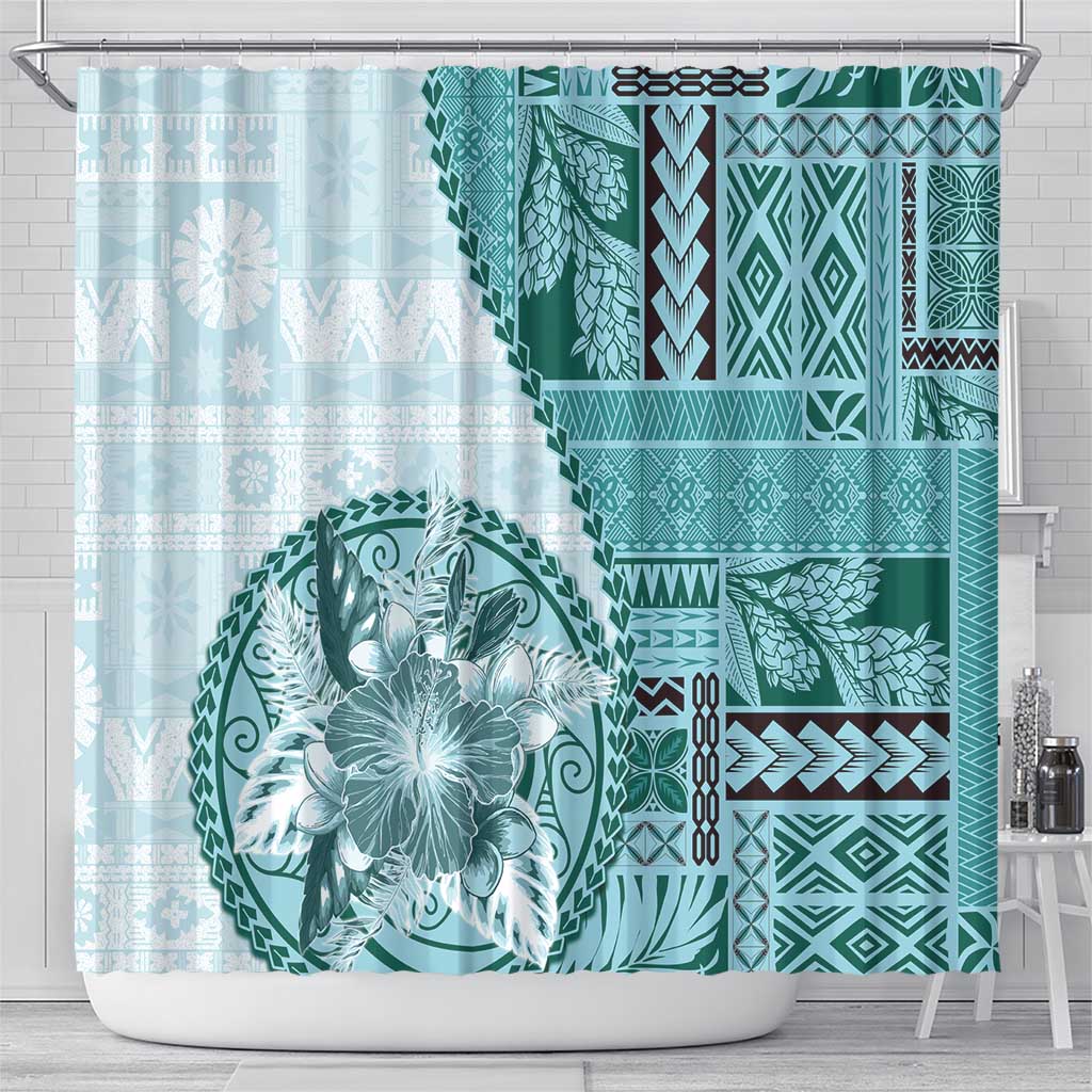 Samoa Siapo Elegant Shower Curtain Hibiscus Teal Motifs - Polynesian Pride