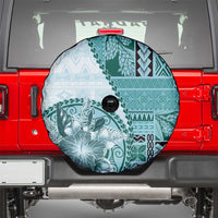 Samoa Siapo Elegant Spare Tire Cover Hibiscus Teal Motifs - Polynesian Pride