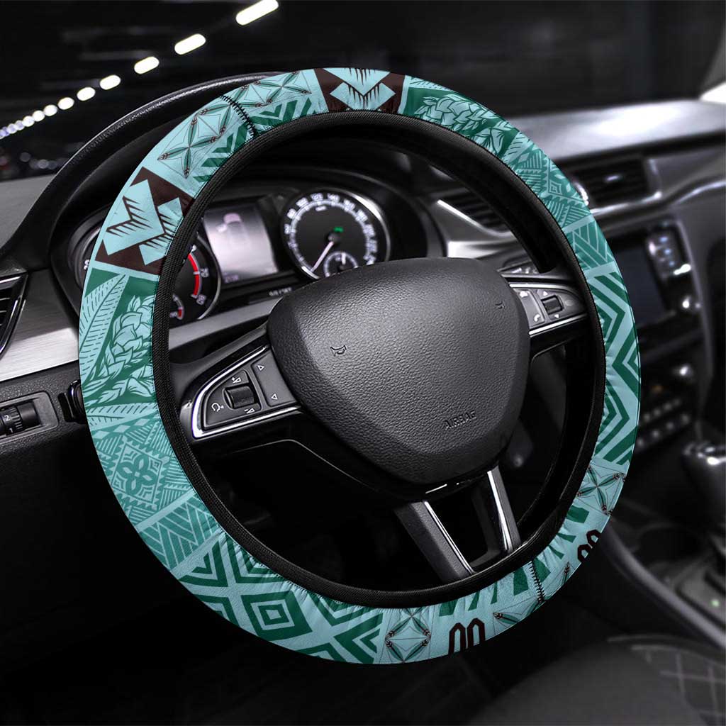 Samoa Siapo Elegant Steering Wheel Cover Hibiscus Teal Motifs - Polynesian Pride