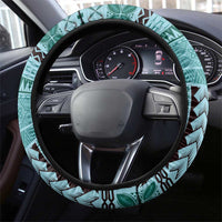 Samoa Siapo Elegant Steering Wheel Cover Hibiscus Teal Motifs - Polynesian Pride