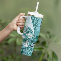 Samoa Siapo Elegant Tumbler With Handle Hibiscus Teal Motifs - Polynesian Pride