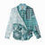 Samoa Siapo Elegant Women Casual Shirt Hibiscus Teal Motifs - Polynesian Pride