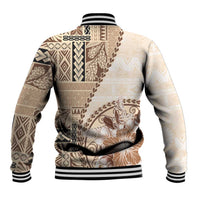 Samoa Siapo Elegant Baseball Jacket Hibiscus Beige Motifs - Polynesian Pride