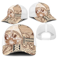 Samoa Siapo Elegant Baseball Net Cap Hibiscus Beige Motifs - Polynesian Pride