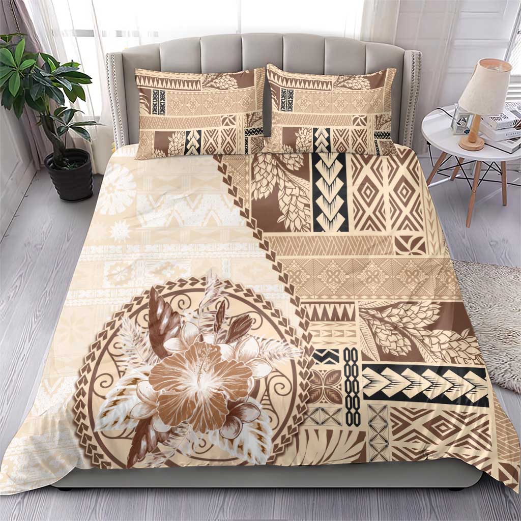 Samoa Siapo Elegant Bedding Set Hibiscus Beige Motifs - Polynesian Pride