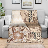 Samoa Siapo Elegant Blanket Hibiscus Beige Motifs - Polynesian Pride