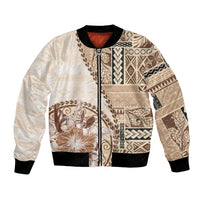 Samoa Siapo Elegant Bomber Jacket Hibiscus Beige Motifs - Polynesian Pride