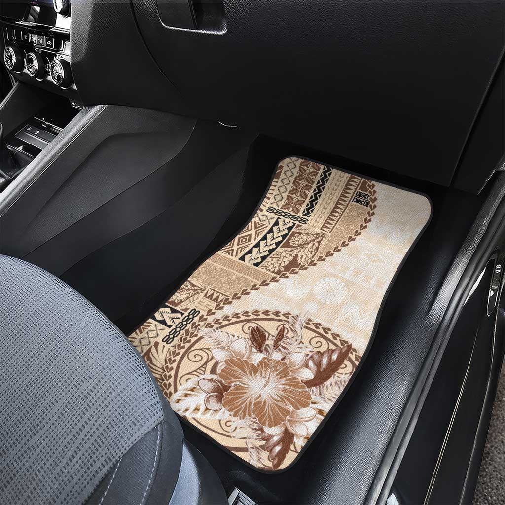Samoa Siapo Elegant Car Mats Hibiscus Beige Motifs - Polynesian Pride