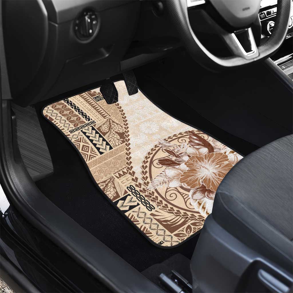 Samoa Siapo Elegant Car Mats Hibiscus Beige Motifs - Polynesian Pride