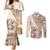 Samoa Siapo Elegant Couples Matching Mermaid Dress and Long Sleeve Button Shirt Hibiscus Beige Motifs - Polynesian Pride