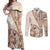 Samoa Siapo Elegant Couples Matching Off Shoulder Maxi Dress and Long Sleeve Button Shirt Hibiscus Beige Motifs - Polynesian Pride