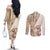 Samoa Siapo Elegant Couples Matching Off The Shoulder Long Sleeve Dress and Long Sleeve Button Shirt Hibiscus Beige Motifs - Polynesian Pride