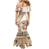 Samoa Siapo Elegant Family Matching Mermaid Dress and Hawaiian Shirt Hibiscus Beige Motifs - Polynesian Pride