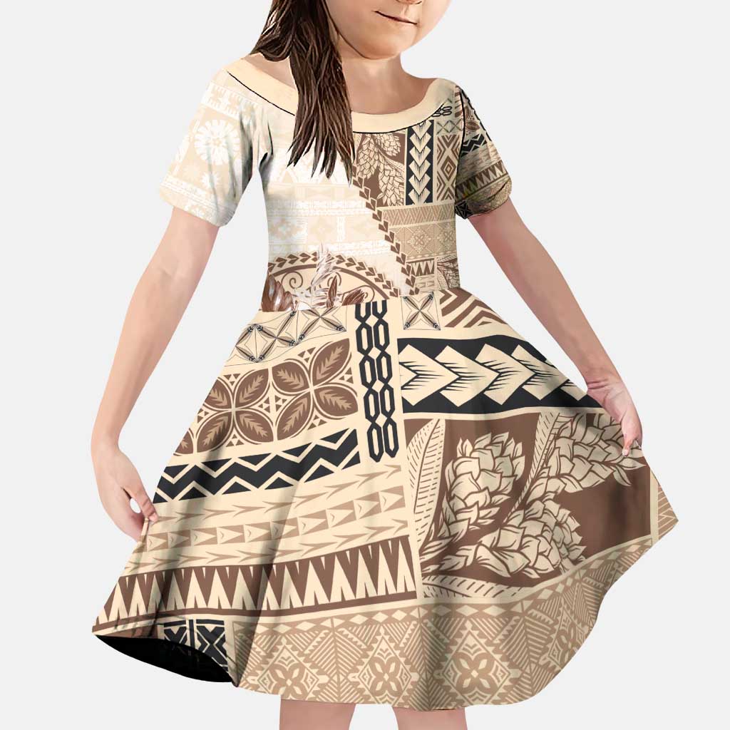 Samoa Siapo Elegant Family Matching Puletasi and Hawaiian Shirt Hibiscus Beige Motifs - Polynesian Pride