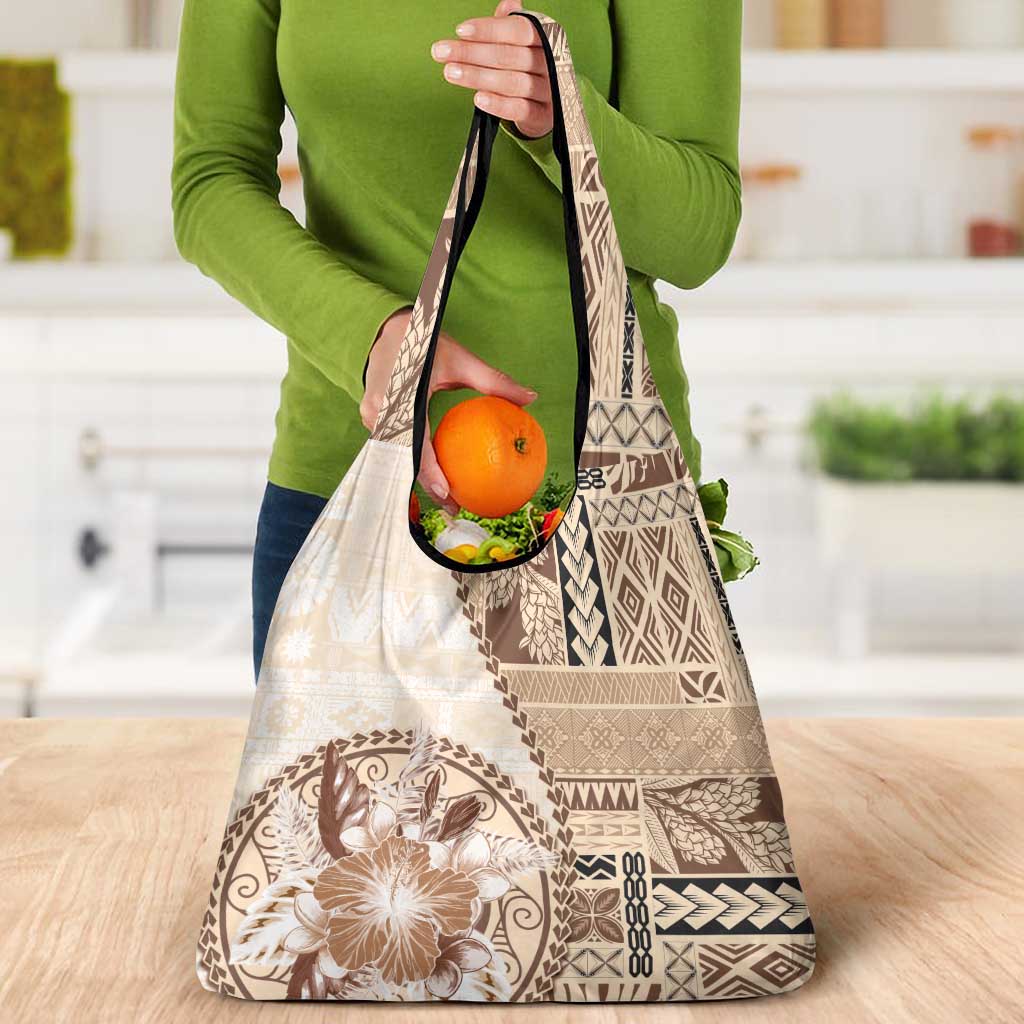 Samoa Siapo Elegant Grocery Bag Hibiscus Beige Motifs - Polynesian Pride