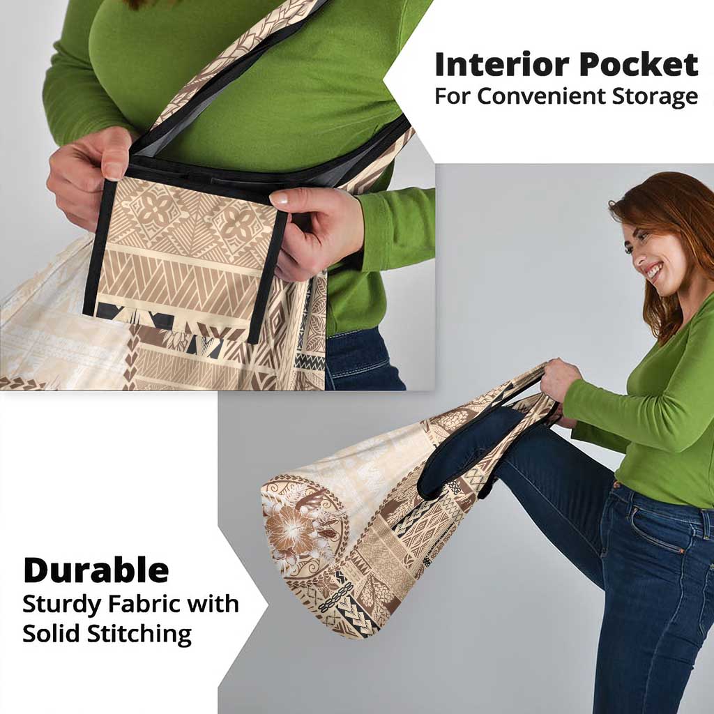 Samoa Siapo Elegant Grocery Bag Hibiscus Beige Motifs - Polynesian Pride