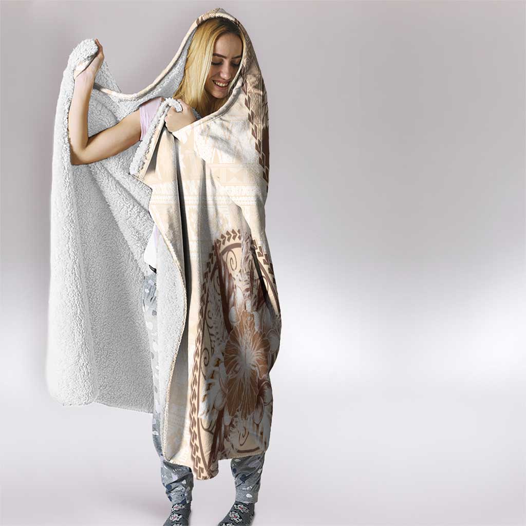Samoa Siapo Elegant Hooded Blanket Hibiscus Beige Motifs - Polynesian Pride