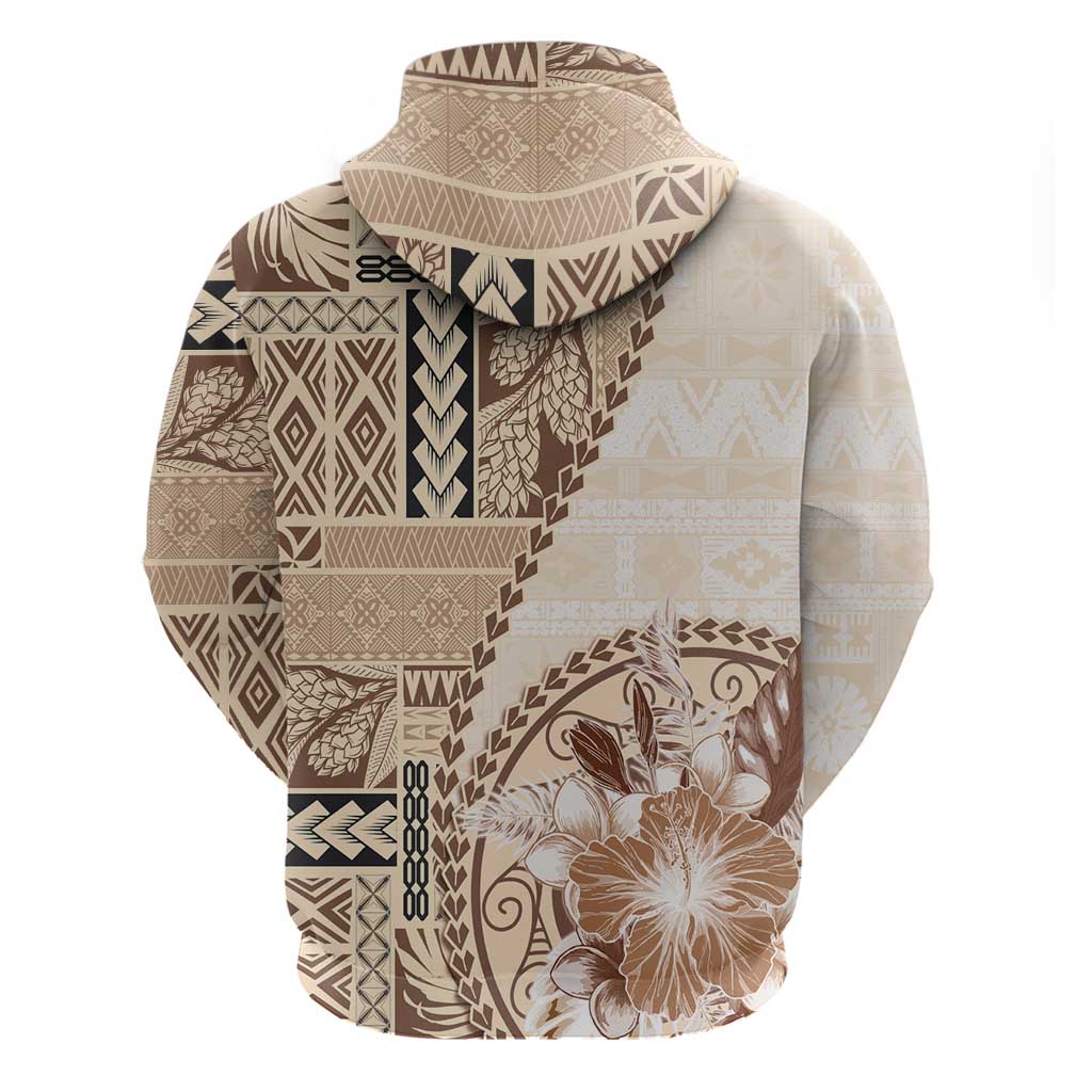 Samoa Siapo Elegant Hoodie Hibiscus Beige Motifs - Polynesian Pride