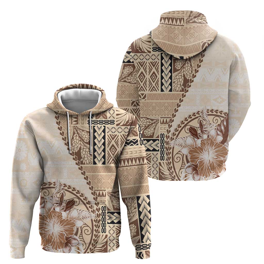 Samoa Siapo Elegant Hoodie Hibiscus Beige Motifs - Polynesian Pride