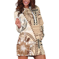 Samoa Siapo Elegant Hoodie Dress Hibiscus Beige Motifs - Polynesian Pride