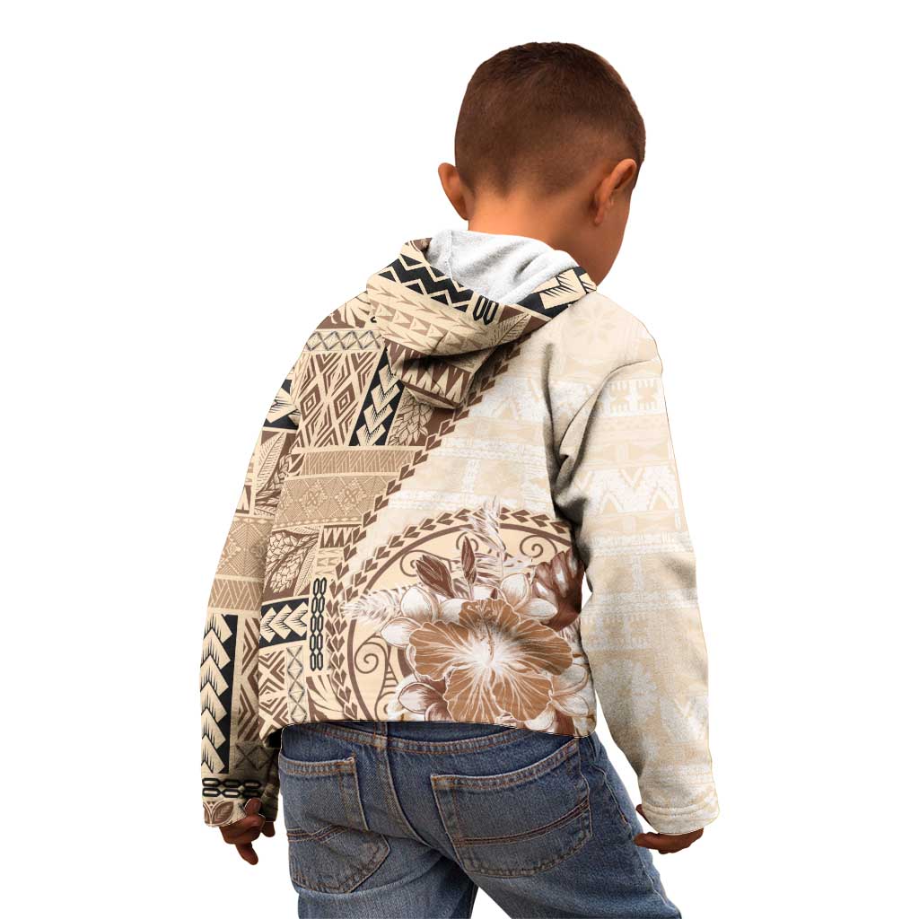 Samoa Siapo Elegant Kid Hoodie Hibiscus Beige Motifs - Polynesian Pride