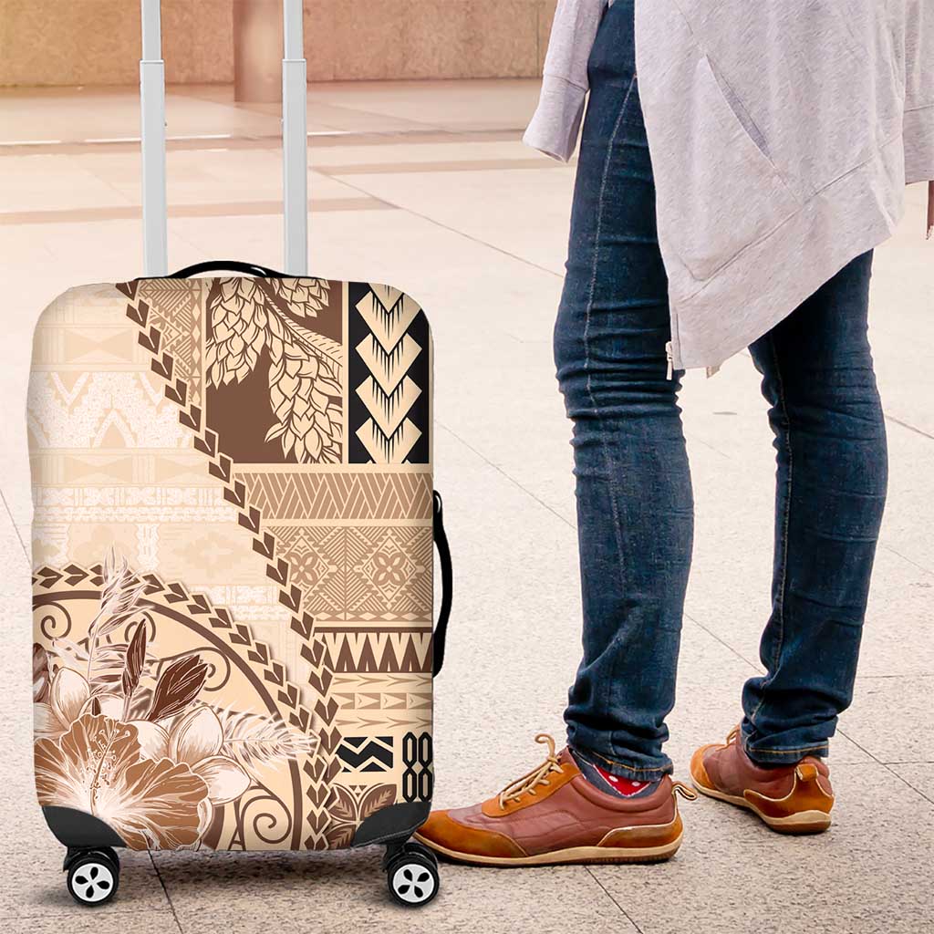 Samoa Siapo Elegant Luggage Cover Hibiscus Beige Motifs - Polynesian Pride
