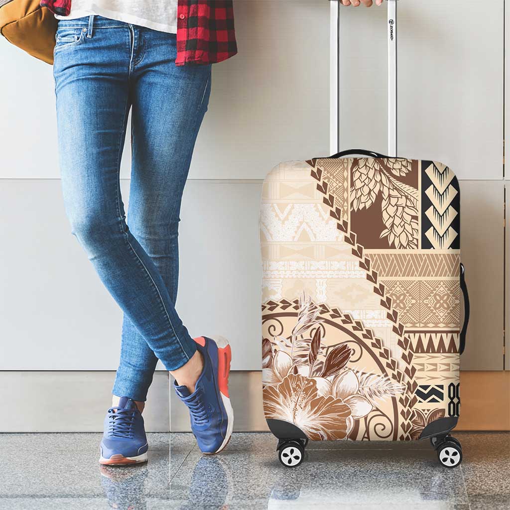 Samoa Siapo Elegant Luggage Cover Hibiscus Beige Motifs - Polynesian Pride