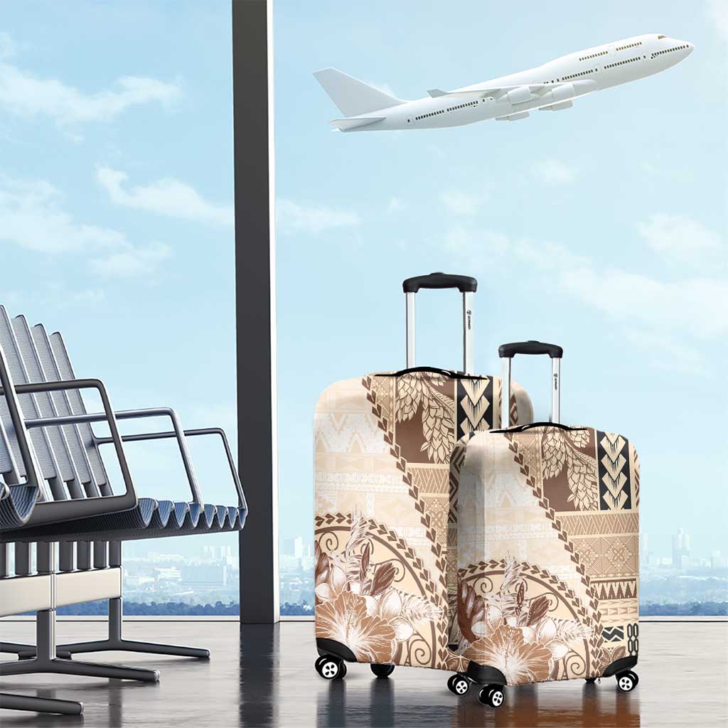Samoa Siapo Elegant Luggage Cover Hibiscus Beige Motifs - Polynesian Pride