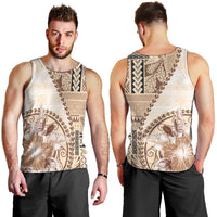 Samoa Siapo Elegant Men Tank Top Hibiscus Beige Motifs - Polynesian Pride